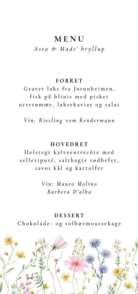 Bryllup - Asta og Mads Menukort